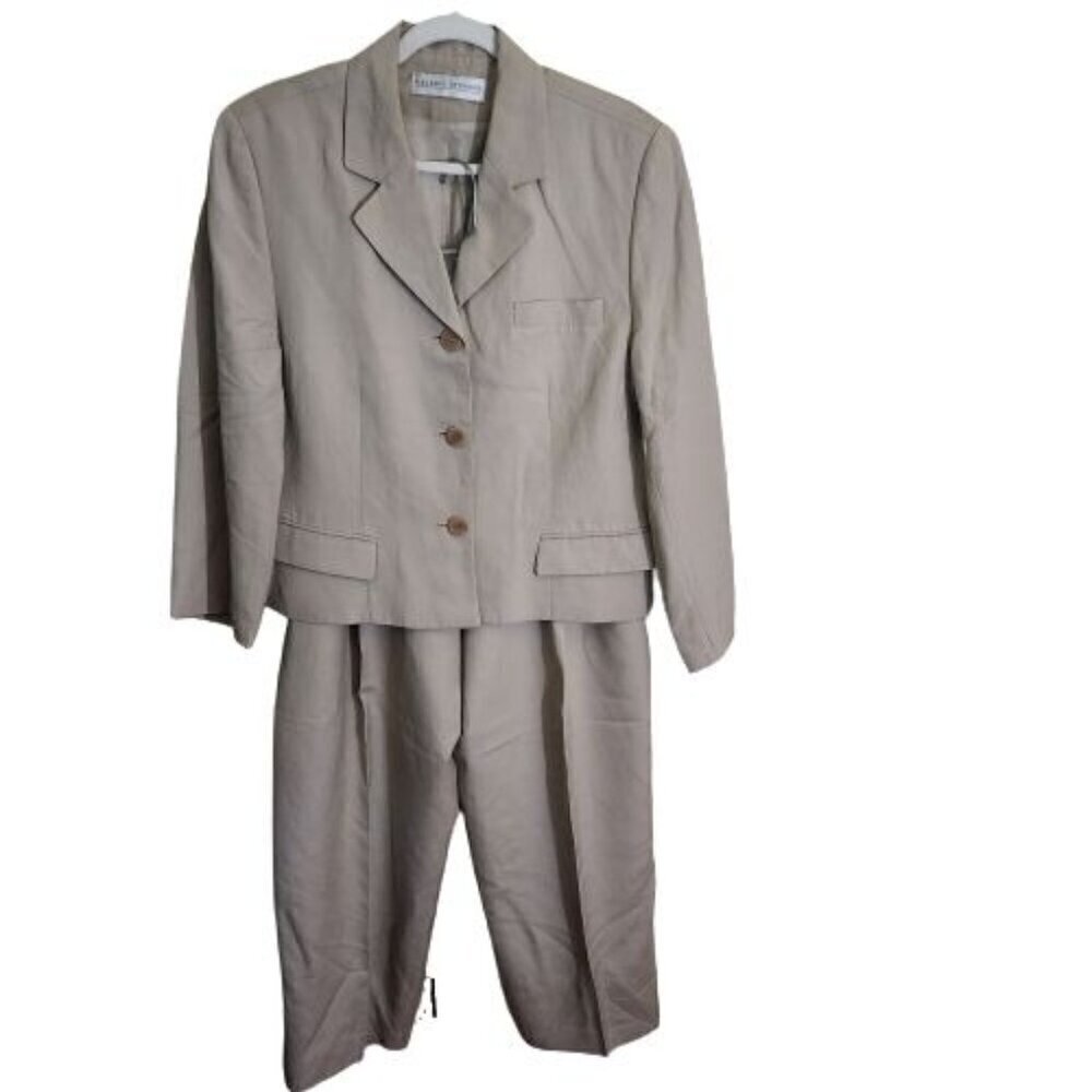Valerie Stevens Vintage Neutral Linen Blend Pant Suit Size 16
